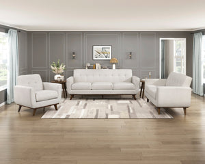 English Elm Contemporary Tufted Beige Fabric Three-seat Sofa with Solid Wood Legs for Living Rooms B011P536331
