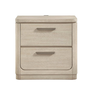 English Elm Storage Nightstand Oak Veneer Two Drawers Usb Charging Ports Modern Bedroom Bedside B011P536344