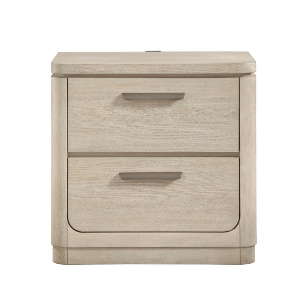 English Elm Storage Nightstand Oak Veneer Two Drawers Usb Charging Ports Modern Bedroom Bedside B011P536344