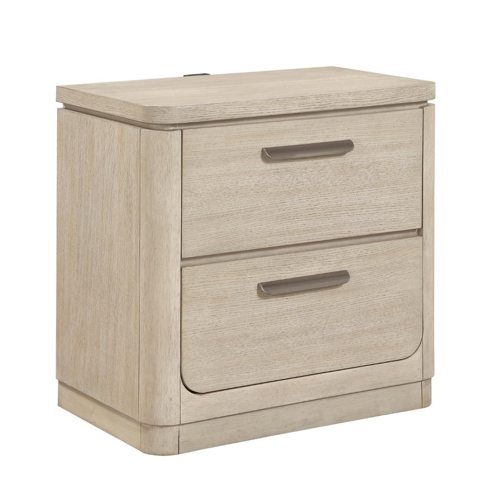 English Elm Storage Nightstand Oak Veneer Two Drawers Usb Charging Ports Modern Bedroom Bedside B011P536344