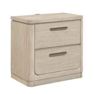 English Elm Storage Nightstand Oak Veneer Two Drawers Usb Charging Ports Modern Bedroom Bedside B011P536344