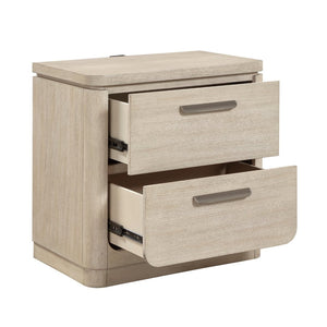 English Elm Storage Nightstand Oak Veneer Two Drawers Usb Charging Ports Modern Bedroom Bedside B011P536344