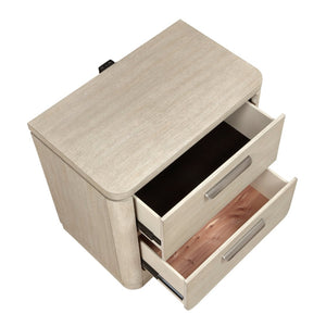 English Elm Storage Nightstand Oak Veneer Two Drawers Usb Charging Ports Modern Bedroom Bedside B011P536344
