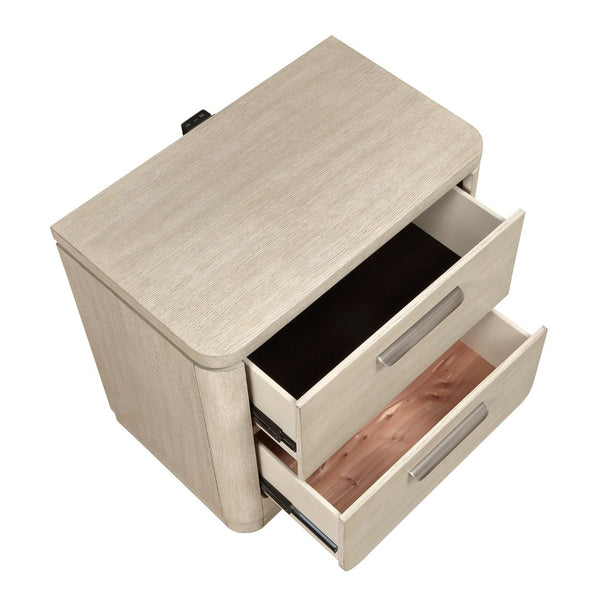 English Elm Storage Nightstand Oak Veneer Two Drawers Usb Charging Ports Modern Bedroom Bedside B011P536344