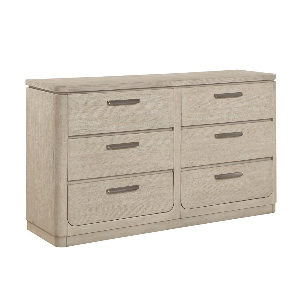 English Elm Modern Six Drawer Oak Veneer Dresser with Gray Finish and Cedar Lined Base Storage B011P536346