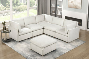 English Elm Modern Square Chenille Ottoman with Pocket Coil Cushion and Walnut Leg Living Room B011P536395