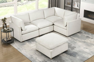 English Elm Modern Square Chenille Ottoman with Pocket Coil Cushion and Walnut Leg Living Room B011P536395