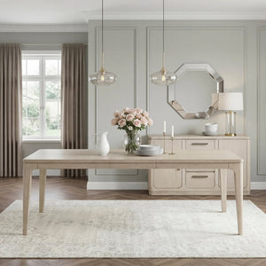 English Elm Transitional Oak Veneer Extendable Dining Table Seats Eight with Tapered Legs B011P536569