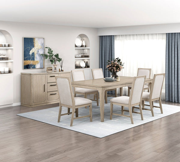 English Elm Transitional Oak Veneer Extendable Dining Table Seats Eight with Tapered Legs B011P536569