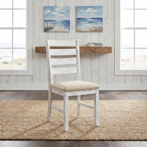English Elm Rustic Transitional Oak Pedestal Dining Set Seats Six with Beige Upholstered Chairs B011P536573