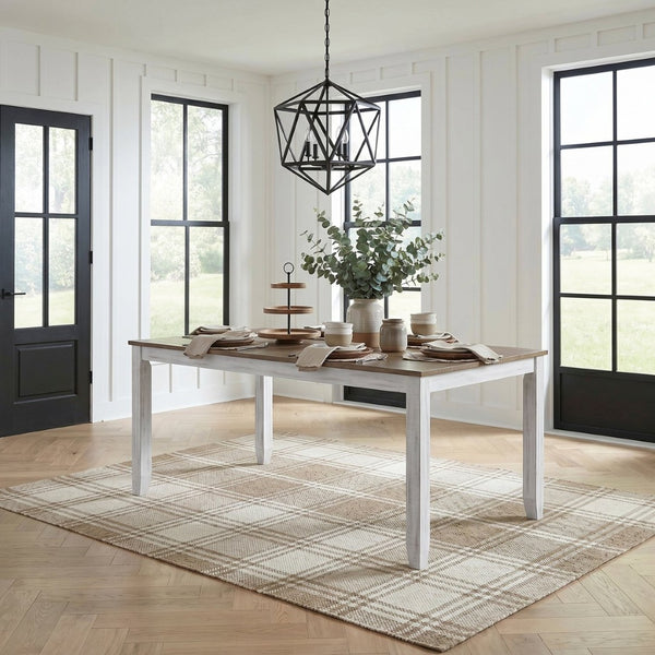 English Elm Rustic Transitional Oak Pedestal Dining Set Seats Six with Beige Upholstered Chairs B011P536573