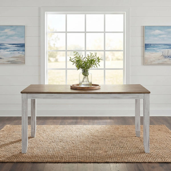 English Elm Rustic Transitional Oak Pedestal Dining Set Seats Six with Beige Upholstered Chairs B011P536573