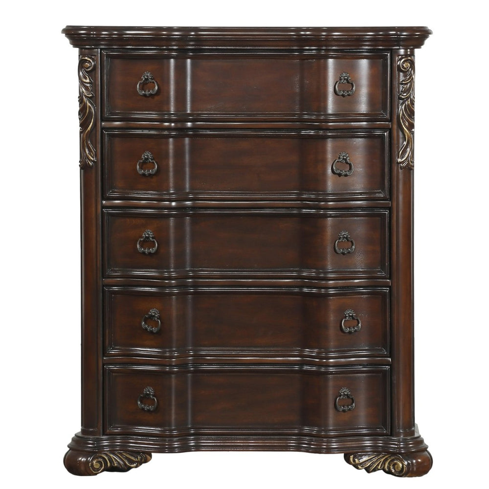 English Elm Royal Five Drawer Tall Chest Dark Cherry Veneer Traditional Bedroom Serpentine Design B011P537266