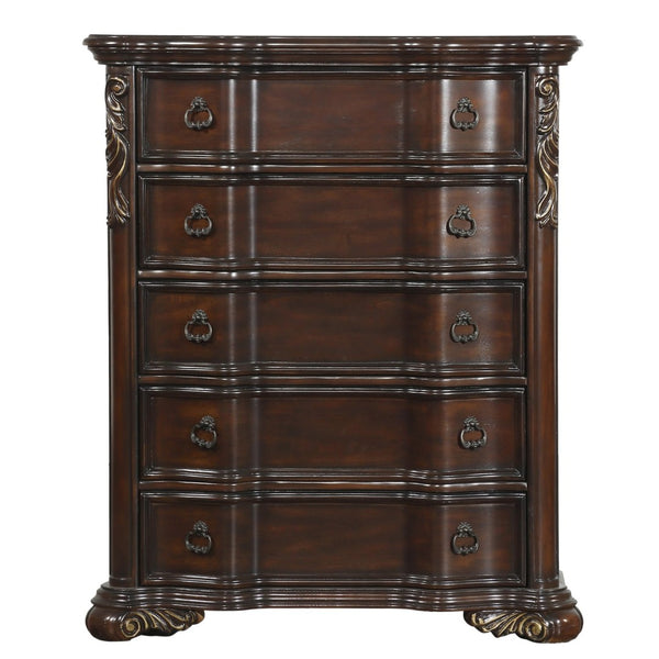 English Elm Royal Five Drawer Tall Chest Dark Cherry Veneer Traditional Bedroom Serpentine Design B011P537266