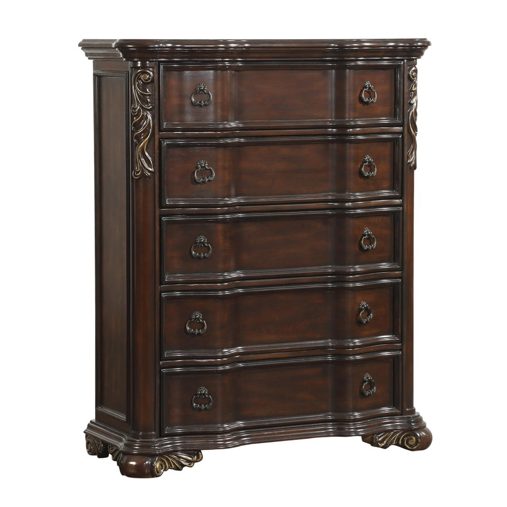 English Elm Royal Five Drawer Tall Chest Dark Cherry Veneer Traditional Bedroom Serpentine Design B011P537266