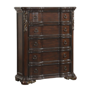 English Elm Royal Five Drawer Tall Chest Dark Cherry Veneer Traditional Bedroom Serpentine Design B011P537266