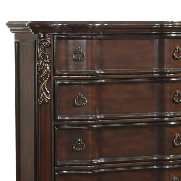 English Elm Royal Five Drawer Tall Chest Dark Cherry Veneer Traditional Bedroom Serpentine Design B011P537266