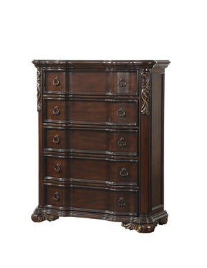 English Elm Royal Five Drawer Tall Chest Dark Cherry Veneer Traditional Bedroom Serpentine Design B011P537266