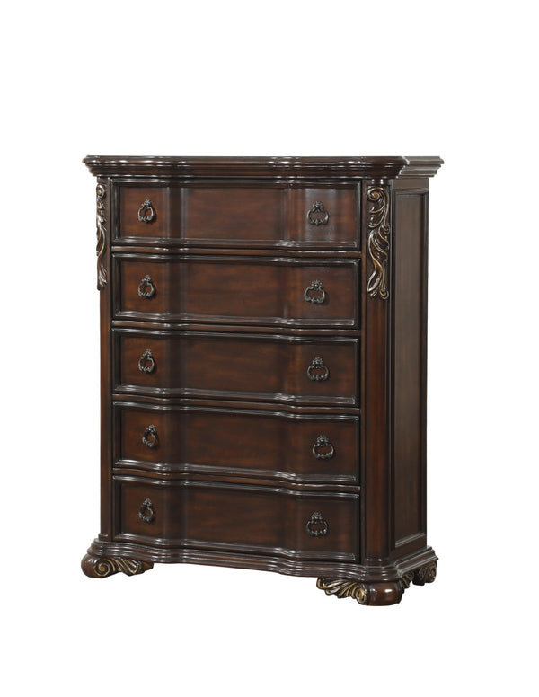 English Elm Royal Five Drawer Tall Chest Dark Cherry Veneer Traditional Bedroom Serpentine Design B011P537266