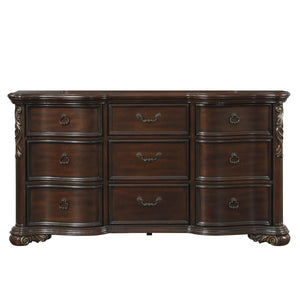 English Elm Royal Highlands 9 Drawer Dark Cherry Dresser with Carved Scrollwork and Bronze Ring Pulls B011P537267
