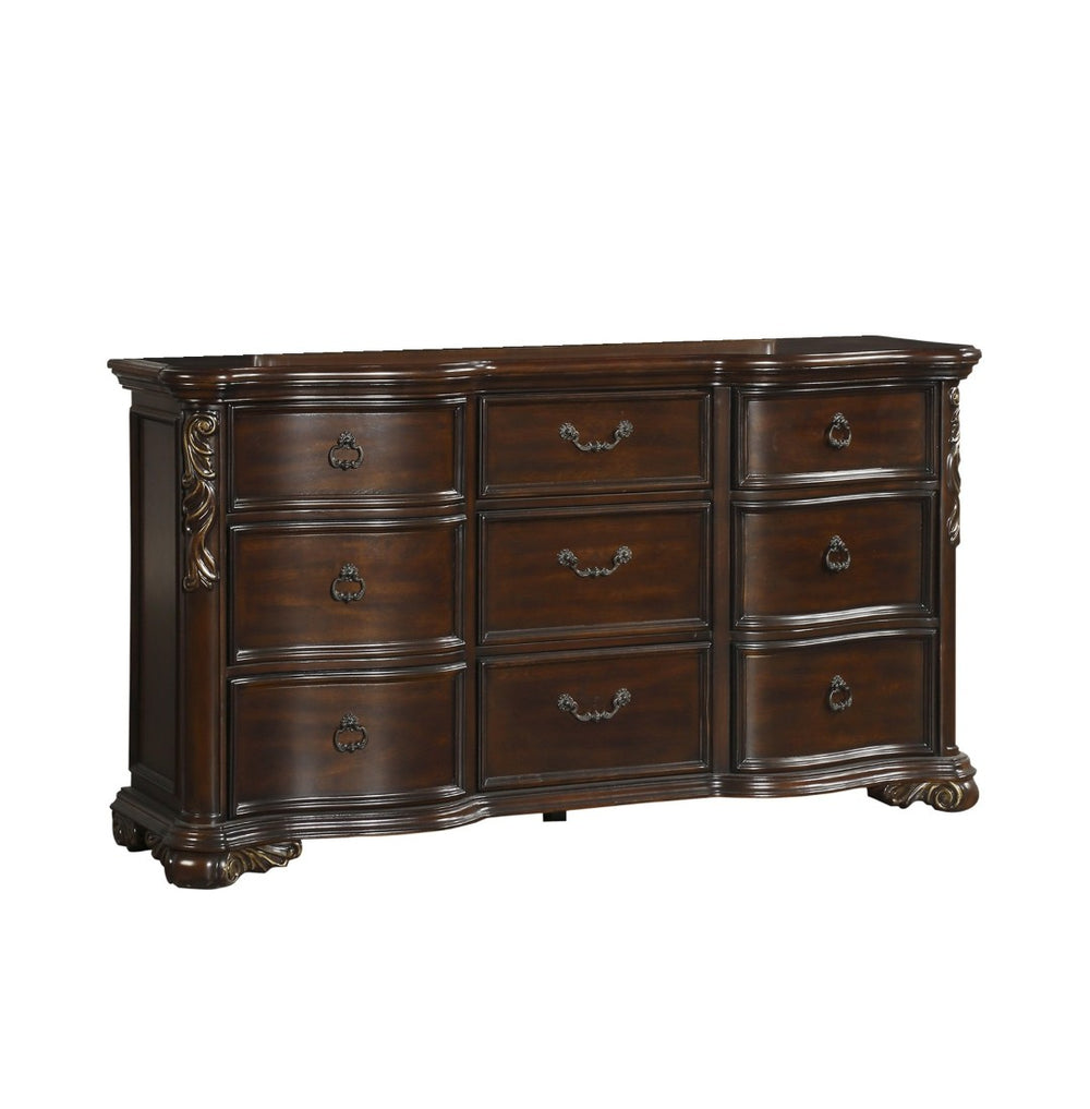 English Elm Royal Highlands 9 Drawer Dark Cherry Dresser with Carved Scrollwork and Bronze Ring Pulls B011P537267