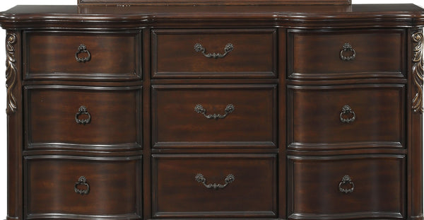 English Elm Royal Highlands 9 Drawer Dark Cherry Dresser with Carved Scrollwork and Bronze Ring Pulls B011P537267