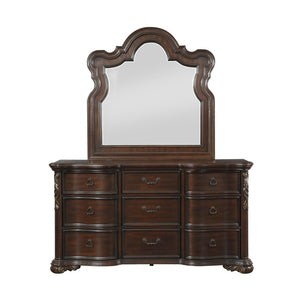 English Elm Royal Highlands 9 Drawer Dark Cherry Dresser with Carved Scrollwork and Bronze Ring Pulls B011P537267
