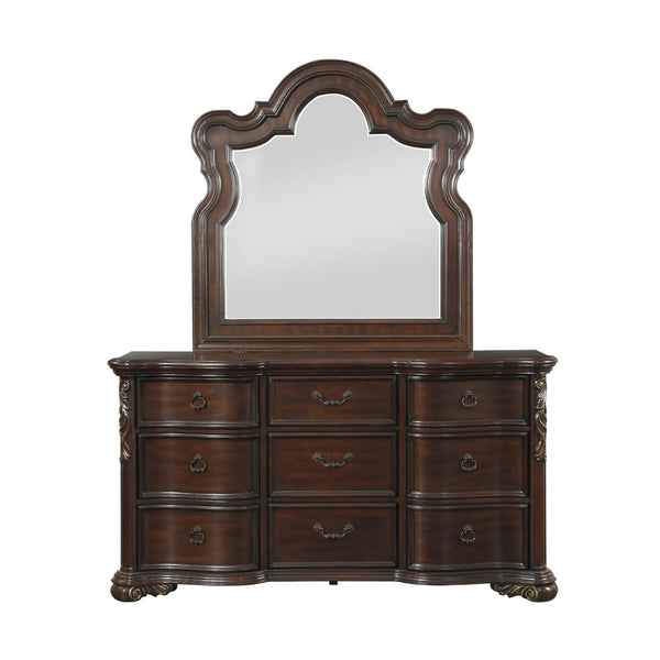 English Elm Royal Highlands 9 Drawer Dark Cherry Dresser with Carved Scrollwork and Bronze Ring Pulls B011P537267