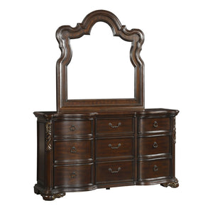 English Elm Royal Highlands 9 Drawer Dark Cherry Dresser with Carved Scrollwork and Bronze Ring Pulls B011P537267