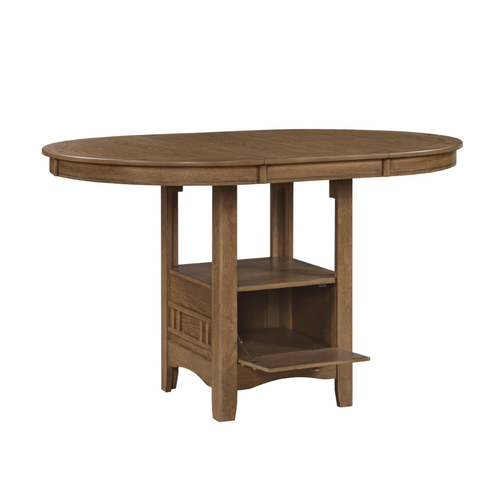 English Elm Brown Oak Veneer Counter Height Pedestal Dining Table with Extension Leaf Storage Base B011P538924
