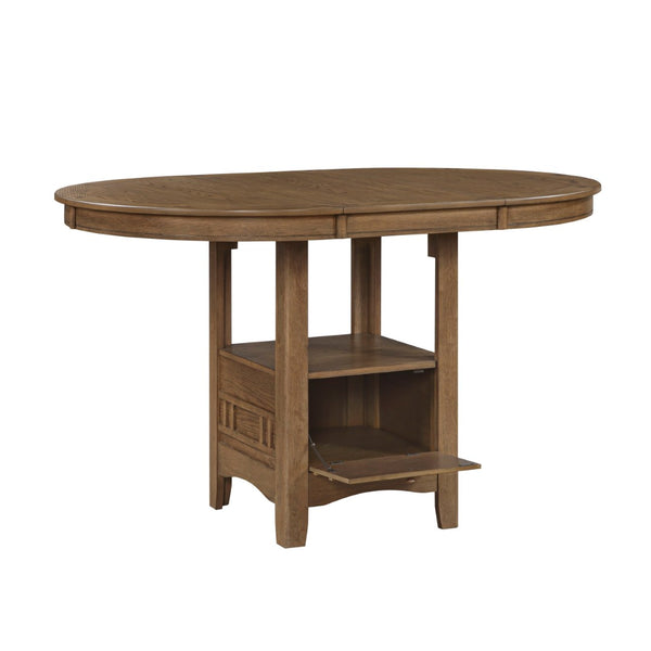 English Elm Brown Oak Veneer Counter Height Pedestal Dining Table with Extension Leaf Storage Base B011P538924