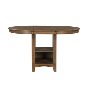 English Elm Brown Oak Veneer Counter Height Pedestal Dining Table with Extension Leaf Storage Base B011P538924