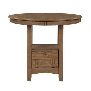 English Elm Brown Oak Veneer Counter Height Pedestal Dining Table with Extension Leaf Storage Base B011P538924