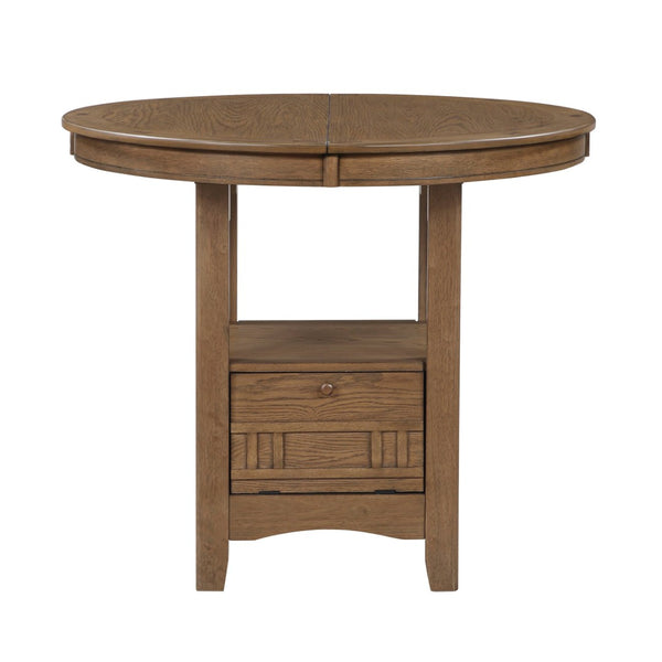 English Elm Brown Oak Veneer Counter Height Pedestal Dining Table with Extension Leaf Storage Base B011P538924
