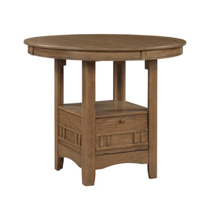 English Elm Brown Oak Veneer Counter Height Pedestal Dining Table with Extension Leaf Storage Base B011P538924