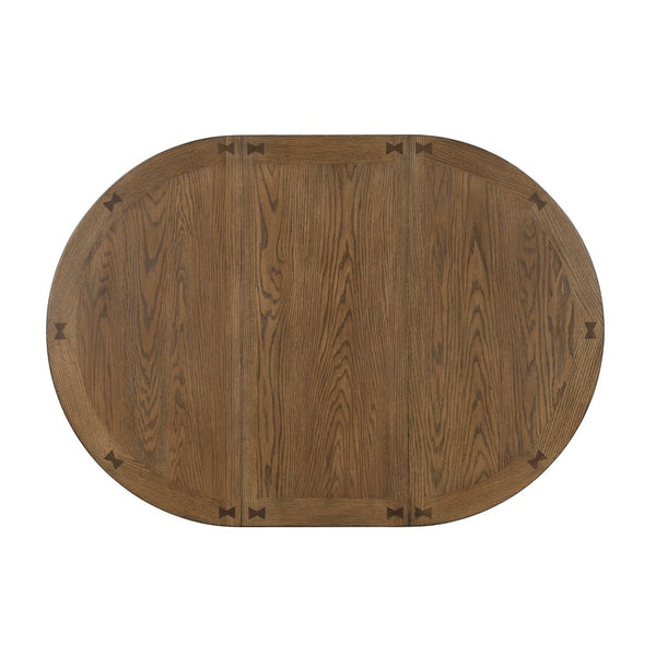 English Elm Brown Oak Veneer Counter Height Pedestal Dining Table with Extension Leaf Storage Base B011P538924