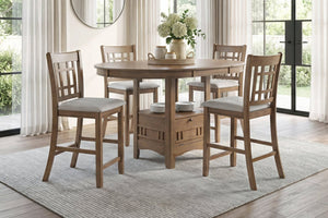 English Elm Brown Oak Veneer Counter Height Pedestal Dining Table with Extension Leaf Storage Base B011P538924