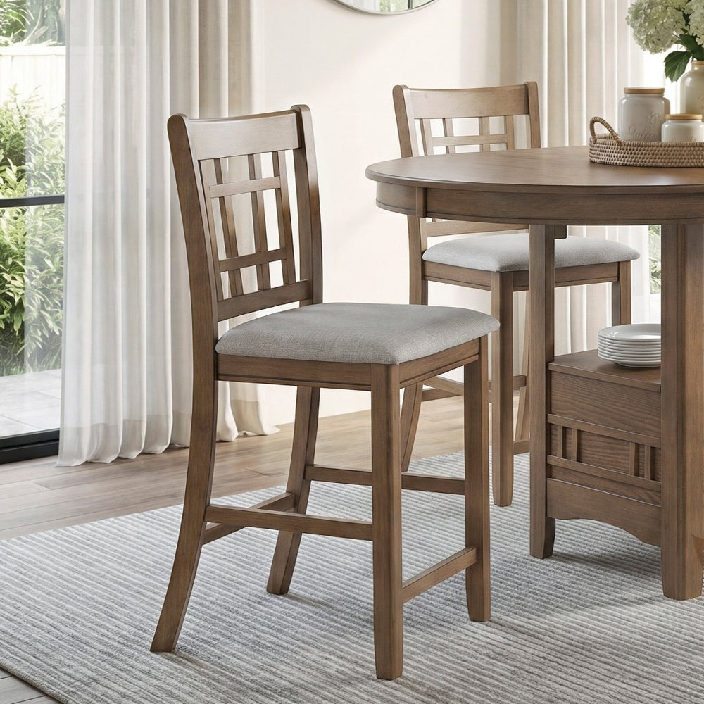 English Elm Brown Wood Counter Height Dining Chair Set Padded Beige Fabric Seat Kitchen Island B011P538947