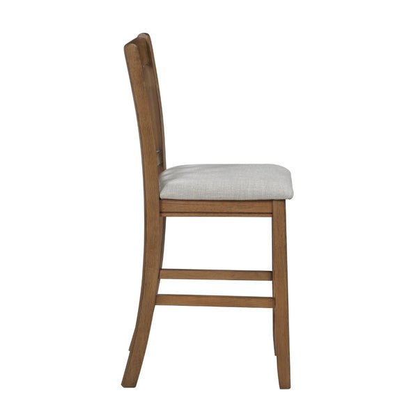 English Elm Brown Wood Counter Height Dining Chair Set Padded Beige Fabric Seat Kitchen Island B011P538947