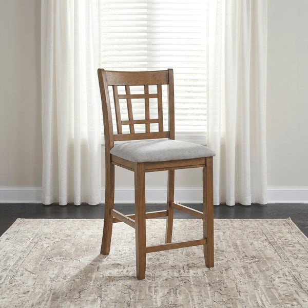 English Elm Brown Wood Counter Height Dining Chair Set Padded Beige Fabric Seat Kitchen Island B011P538947