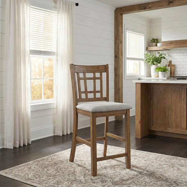 English Elm Brown Wood Counter Height Dining Chair Set Padded Beige Fabric Seat Kitchen Island B011P538947
