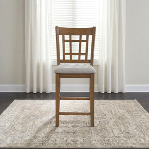 English Elm Brown Wood Counter Height Dining Chair Set Padded Beige Fabric Seat Kitchen Island B011P538947