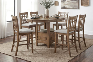 English Elm Brown Wood Counter Height Dining Chair Set Padded Beige Fabric Seat Kitchen Island B011P538947