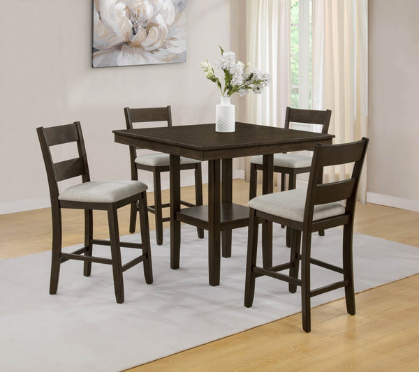 English Elm Rustic Farmhouse Counter Height Square Table Set with Ladder Back Upholstered Chairs Brown B011P540436