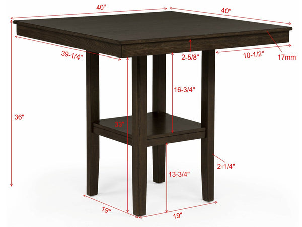 English Elm Rustic Farmhouse Counter Height Square Table Set with Ladder Back Upholstered Chairs Brown B011P540436