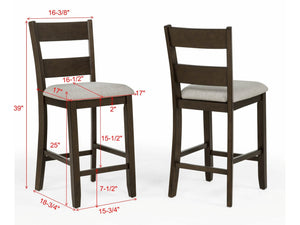 English Elm Rustic Farmhouse Counter Height Square Table Set with Ladder Back Upholstered Chairs Brown B011P540436