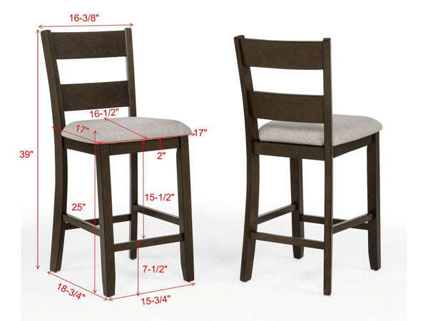English Elm Rustic Farmhouse Counter Height Square Table Set with Ladder Back Upholstered Chairs Brown B011P540436
