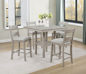 English Elm Rustic Farmhouse Counter Height Square Table Set with Ladder Back Upholstered Chairs Greige B011P540437