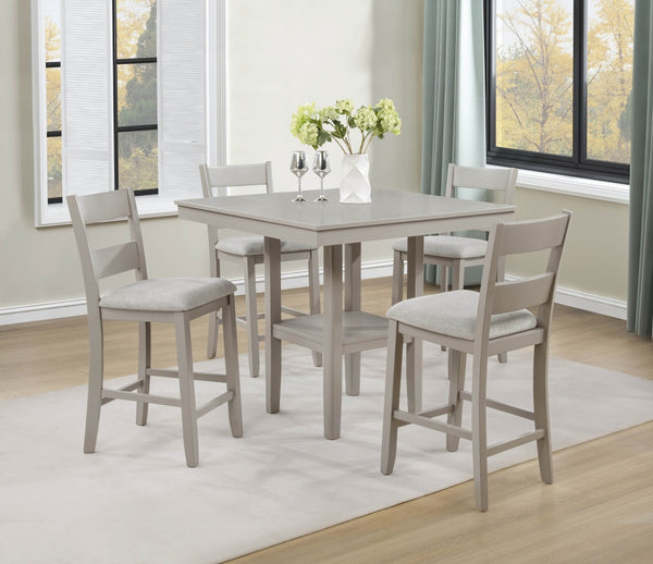 English Elm Rustic Farmhouse Counter Height Square Table Set with Ladder Back Upholstered Chairs Greige B011P540437