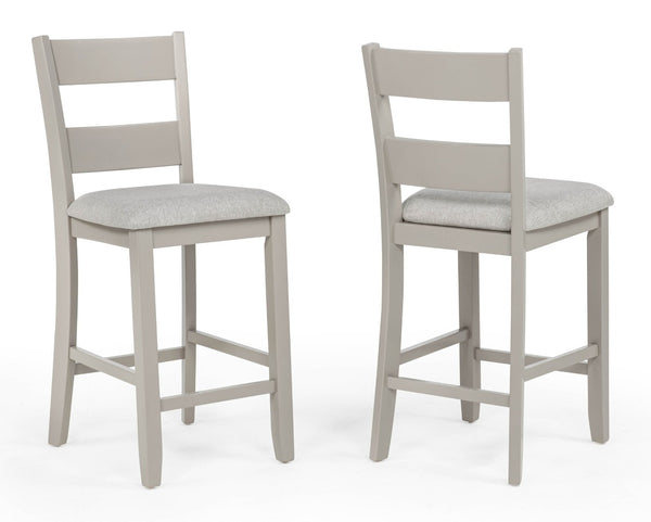 English Elm Rustic Farmhouse Counter Height Square Table Set with Ladder Back Upholstered Chairs Greige B011P540437